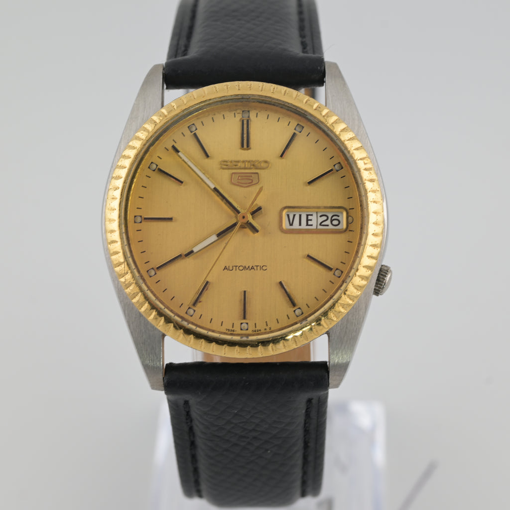 Seiko SNXJ92 2000s Gold Dial Two-Tone Fluted 37mm