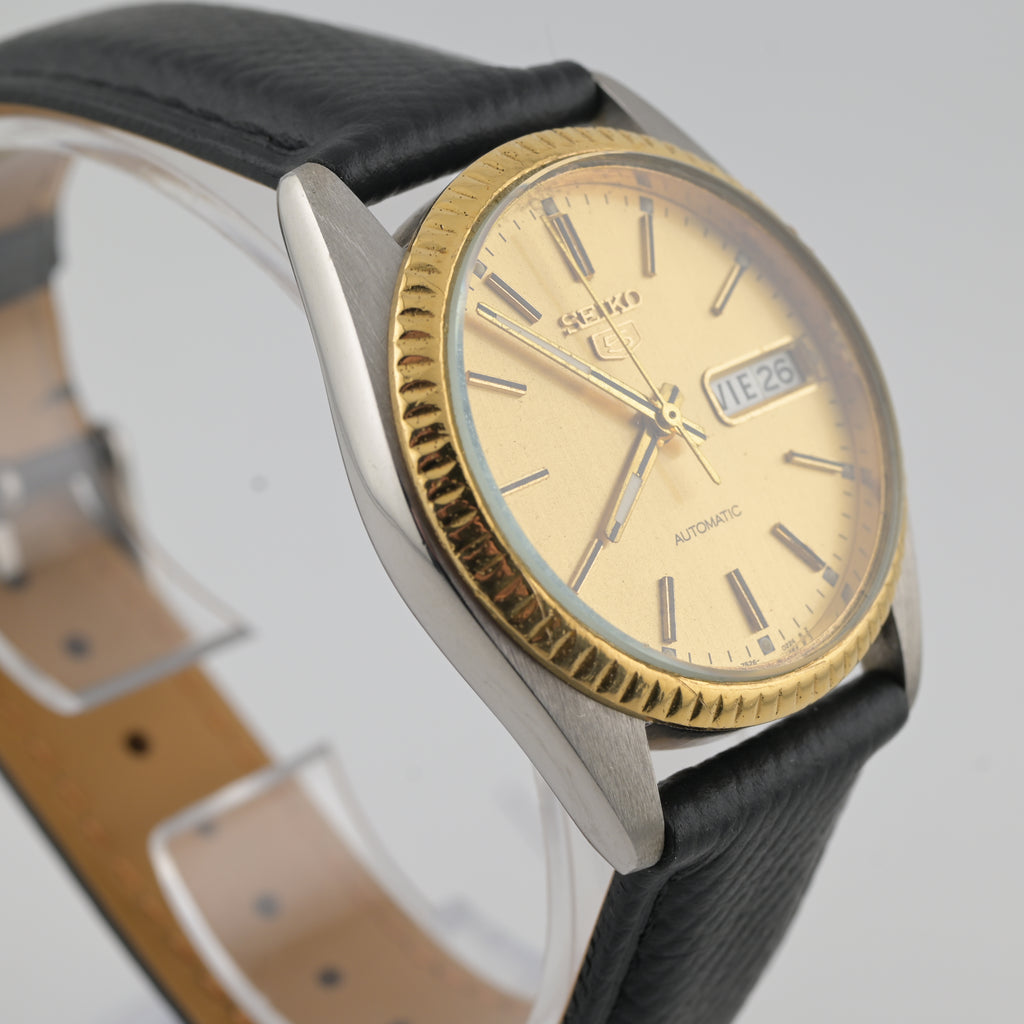 Seiko SNXJ92 2000s Gold Dial Two-Tone Fluted 37mm